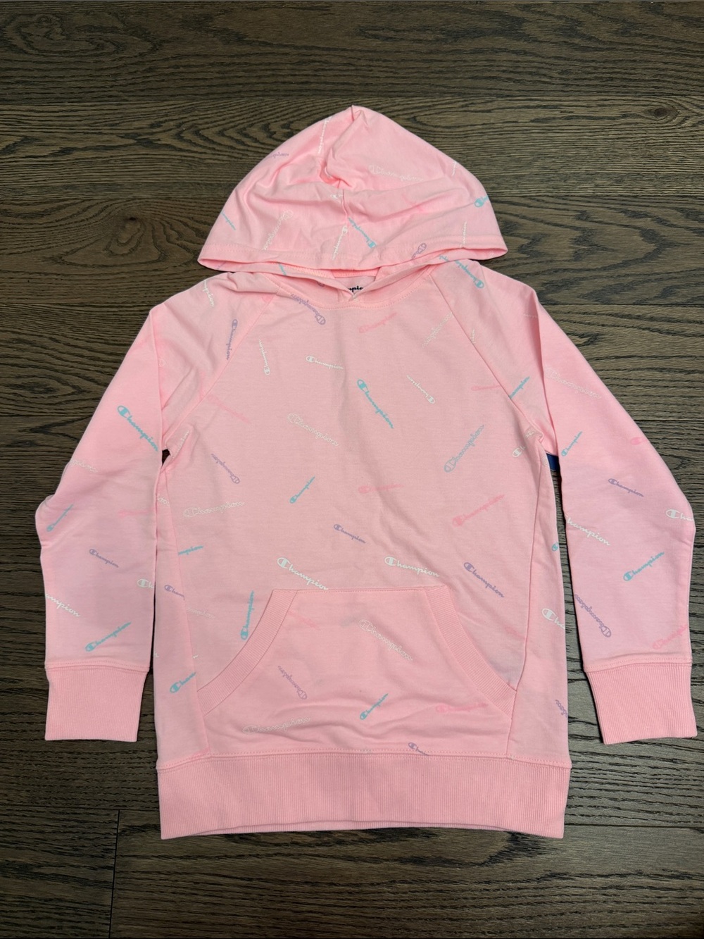 NWT Champion Light Pink Kids' Hooded Sweatshirt with Multicolor Logos